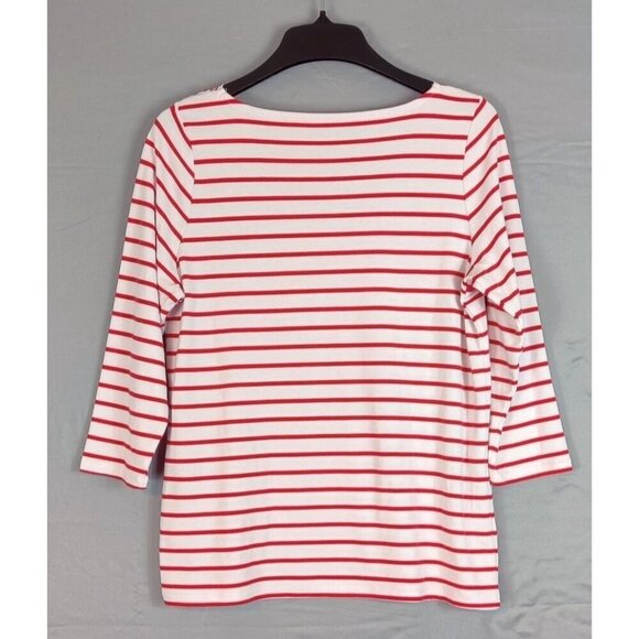 Allison Daily Tunic Knit Top Red White Stipes Three Quarter Sleeves Nautical - Picture 7 of 8